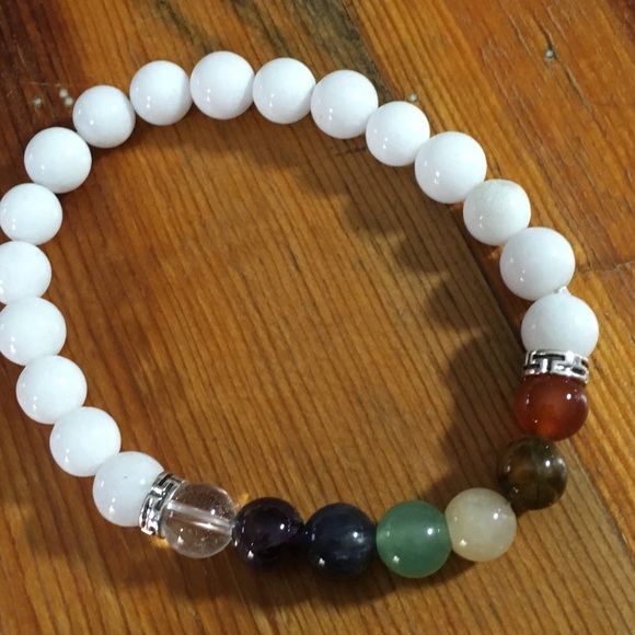 White Jade Chakra Bracelet NATURAL STONES - Picture 2 of 8